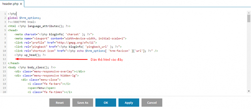Cách xác minh bằng thẻ html dán vào phần trên của </head>